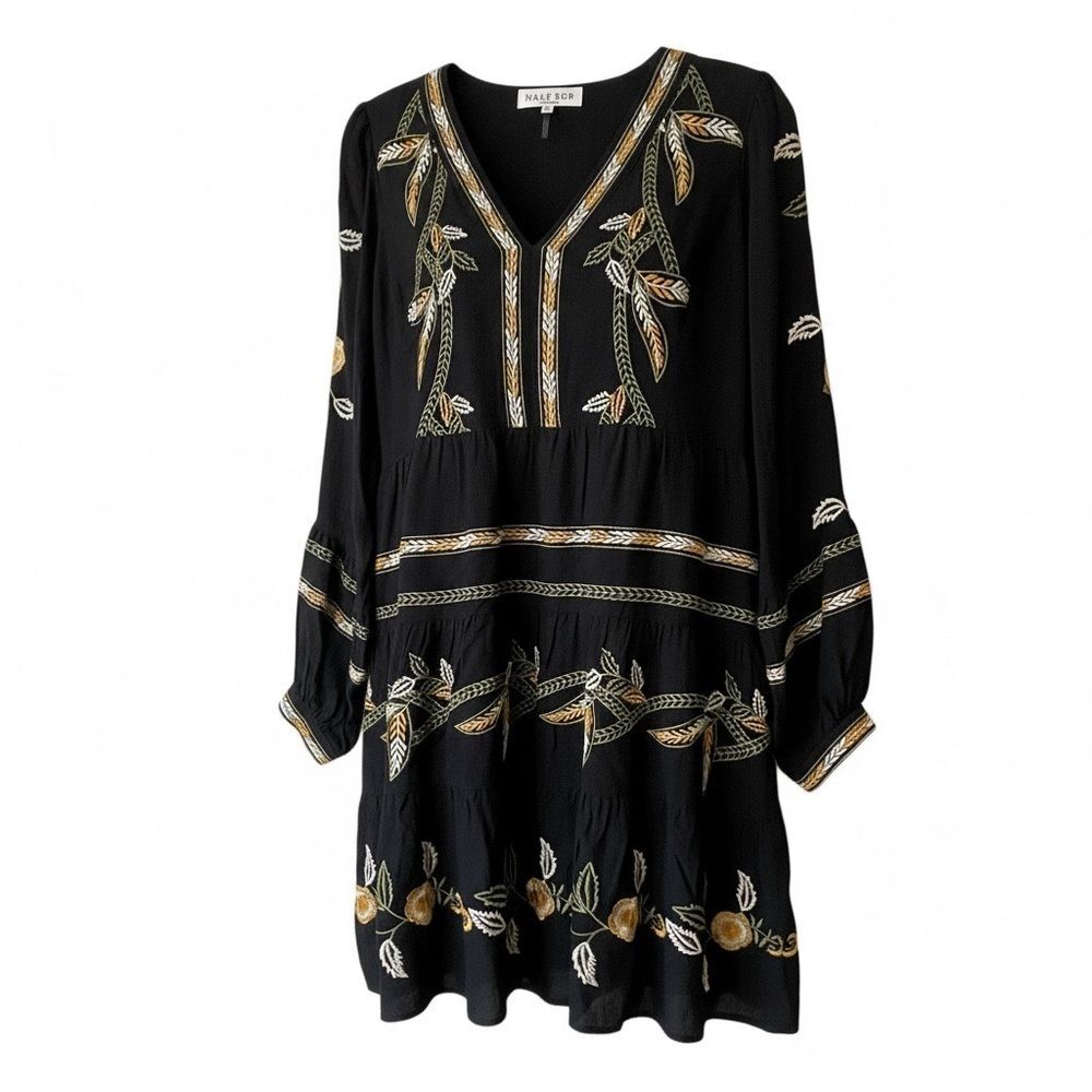 Hale Bob Los Angeles Embroidered Tiered Mini Dress - Black - Size M - Picture 4 of 12